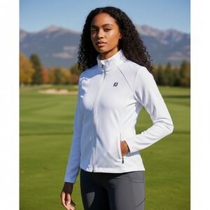 Footjoy Womens Golf Jacket Sz Medium White Zip-Up‎ Long Sleeves Activewear Sport